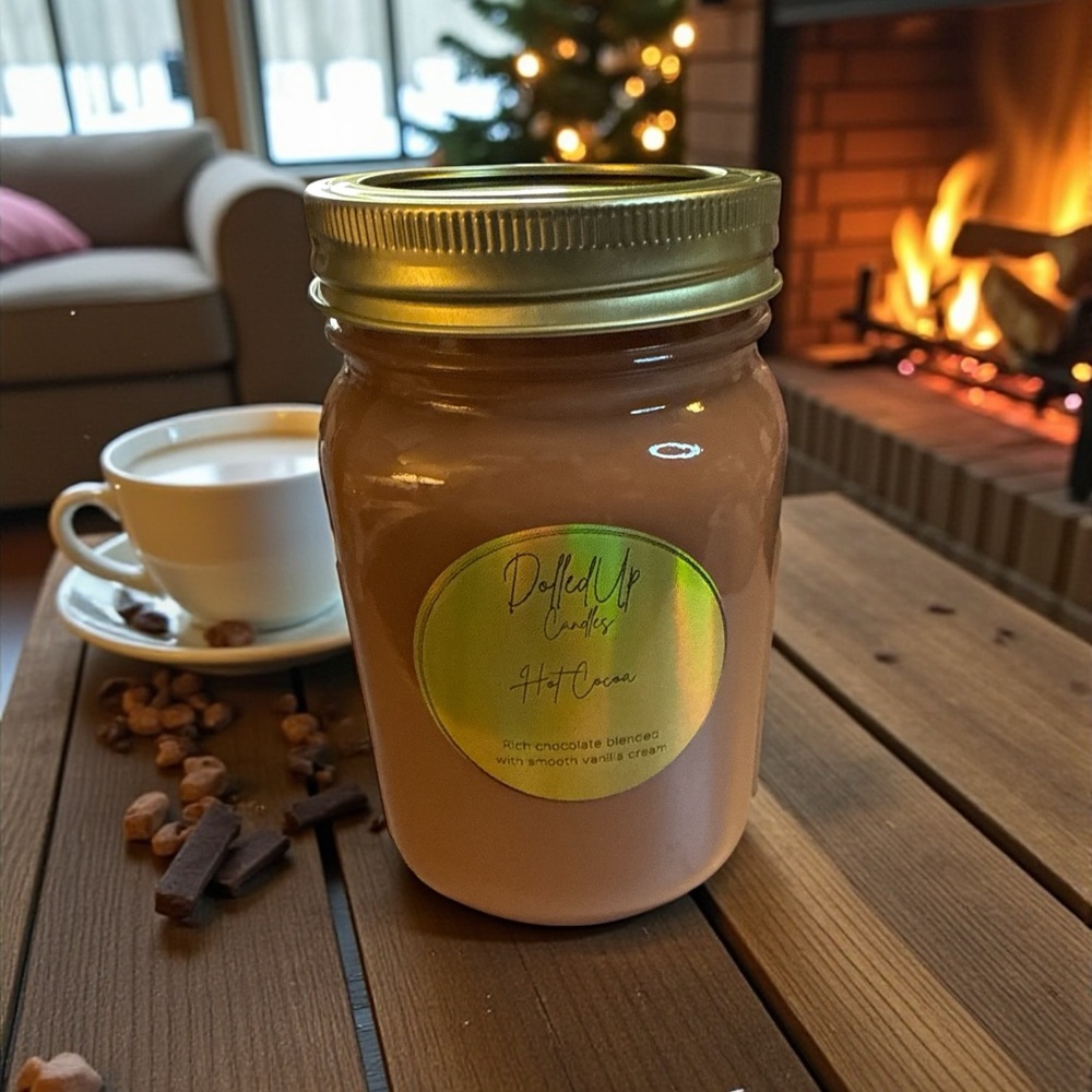 16oz Hot Cocoa Mason Jar Soy Candle | Handmade | Winter Scent